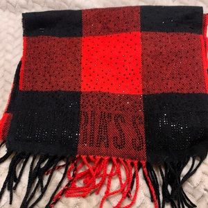 Victoria’s Secret’s Black & Red Plaid & Sparkling Fringed scarf